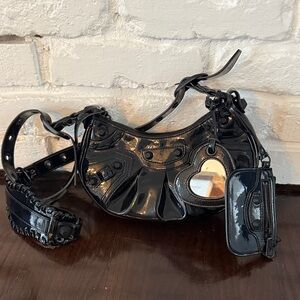 Black Patent Balenciaga Le Cajole XS Bag With Charm & Coin Purse